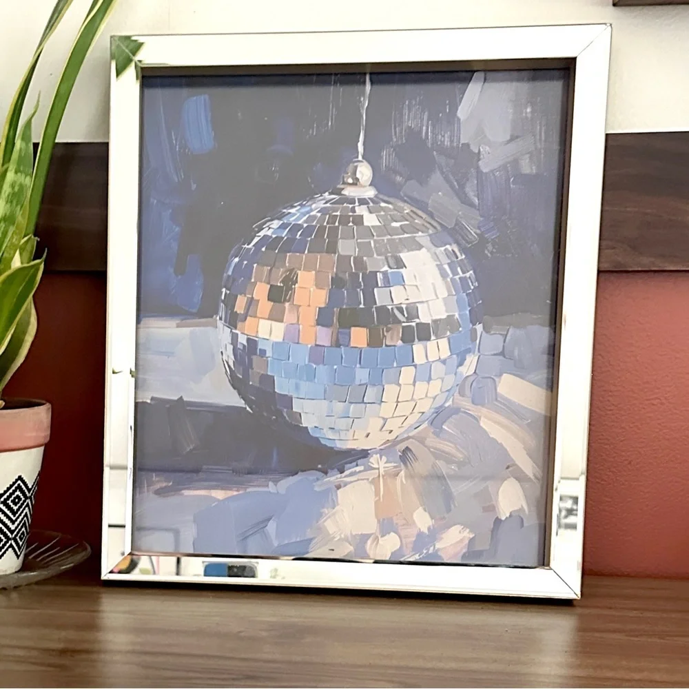 Disco Ball Mirrored & Gold Framed Mirror Ball Canvas Wall Art Print Mikasa Party